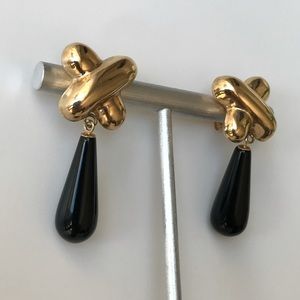 VTG 14k Gold & Onix AV Dangle Earrings